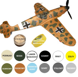 Model samolotu do sklejania MESSERSCHMITT Bf-109 G-2, farby, podkład, lakier, wasch, szpachlówka, taśma modelarska ....