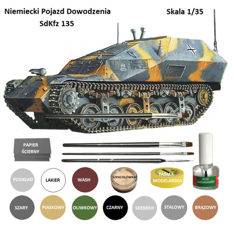 Czołg niemiecki pojazd dowodzenia SdKfz 135 + farby, klej ... Czołg niemiecki pojazd dowodzenia SdKfz 135 + farby, klej ...