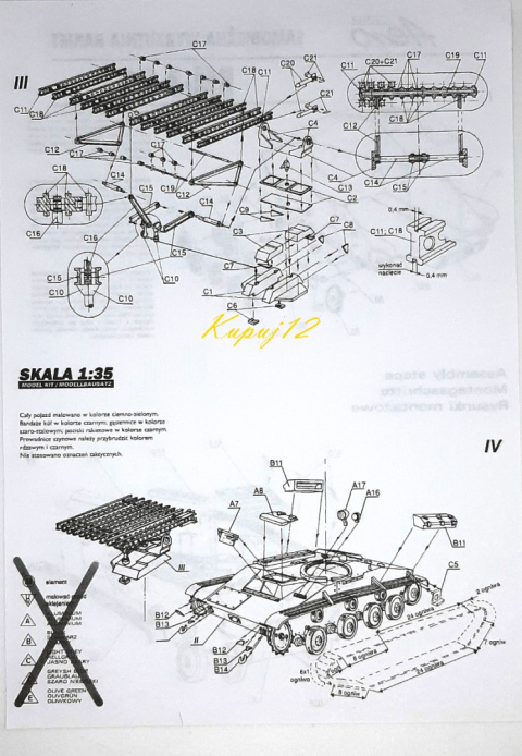 Model czołgu z wyrzytnią rakiet KATIUSZA BM-8-24 + farby, lakier, klej, pędzelki Model czołgu z wyrzytnią rakiet KATIUSZA BM-8-24 + farby, lakier, klej, pędzelki