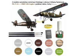 2 MODELE : RWD-14b Czapla oraz PZL P.11c + podkład, farby i narzędzia