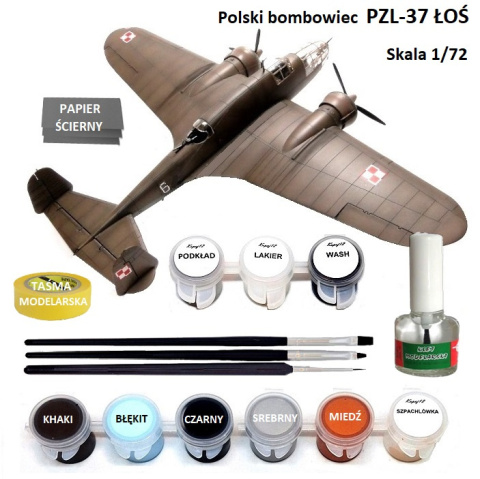 MODEL samolotu do sklejania ŁOŚ Zestaw: klej, podkład, lakier, farby, wash MODEL samolotu do sklejania ŁOŚ Zestaw: klej, podkład, lakier, farby, wash