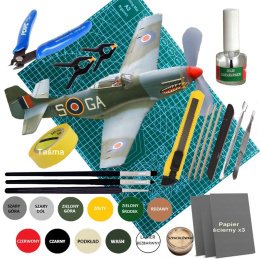 MODEL samolotu MUSTANG P-51 Zestaw III: mata, farby, klej, narzędzia