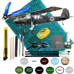 MODEL samolotu Freseler Fi.156 Storch Zestaw farby, klej, lakier, narzędzia