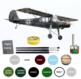 MODEL samolotu Freseler Fi.156 Storch Zestaw farby, klej, lakier