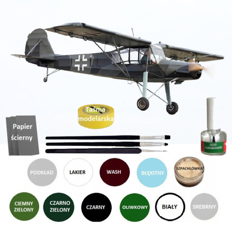 MODEL samolotu Freseler Fi.156 Storch Zestaw farby, klej, lakier MODEL samolotu Freseler Fi.156 Storch Zestaw farby, klej, lakier