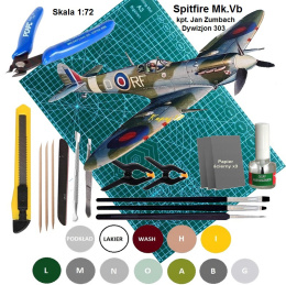 MODEL samolotu do sklejania SPITFIRE Mk. Vb + mata, farby, narzędzia