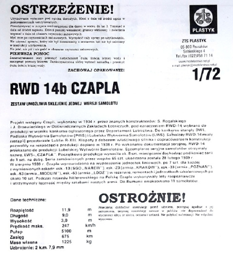 Model damolotu RWD 14b CZAPLA + podkład, farby, lakier, wash Model damolotu RWD 14b CZAPLA + podkład, farby, lakier, wash
