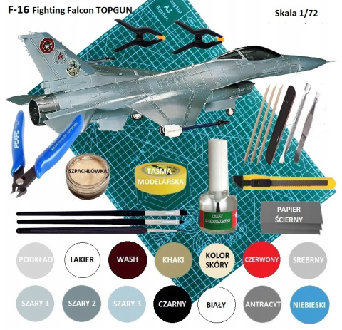 MODEL samolotu do sklejania F-16N FIGHTING FALCON TOPGUN 1:72 farby MODEL samolotu do sklejania F-16N FIGHTING FALCON TOPGUN 1:72 farby