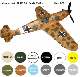 MODEL SAMOLOTU do sklejania MESSERSCHMITT Bf-109 G-2, farby, podkład, lakier, wasch