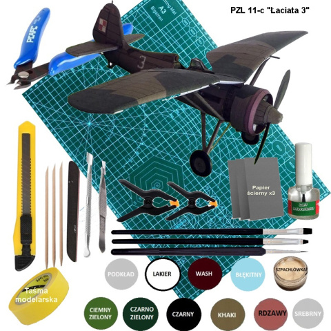 Plastikowy model samolotu PZL 11-c Łaciata 3 Zestaw: farby, klej, narzędzia Plastikowy model samolotu PZL 11-c Łaciata 3 Zestaw: farby, klej, narzędzia