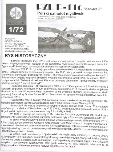 Plastikowy model samolotu PZL 11-c Łaciata 3 Zestaw: podkład, farby, lakier Plastikowy model samolotu PZL 11-c Łaciata 3 Zestaw: podkład, farby, lakier