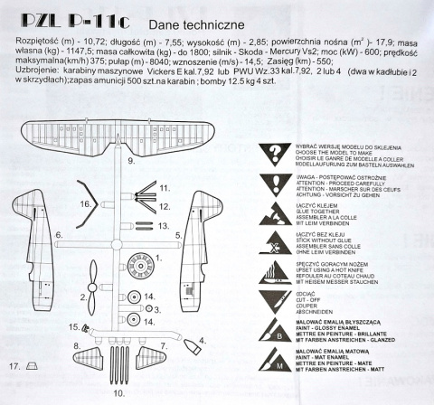 Plastikowy model samolotu PZL 11-c Łaciata 3 Zestaw: podkład, farby, lakier Plastikowy model samolotu PZL 11-c Łaciata 3 Zestaw: podkład, farby, lakier