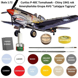MODEL SAMOLOTU do sklejania Curtiss P-40C Tomahawk +farby, klej modelarski, pędzelek modelarski, taśma modelarska + ..