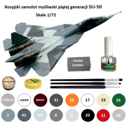 MODEL plastikowego samolotu do sklejania Su-50 + farby, klej, pędzelki.....