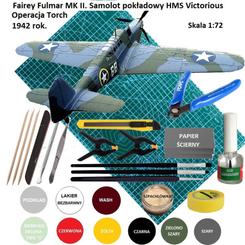 MODEL plastikowy do sklejania samolotu Fairey Fulmar MK II + mata modelarska, farby modelarskie, klej modelarski, pędzel MODEL plastikowy do sklejania samolotu Fairey Fulmar MK II + mata modelarska, farby modelarskie, klej modelarski, pędzel