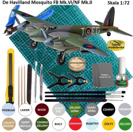 MODEL samolotu De Havilland Mosquito FB Mk.VI + mata modelarska, farby ....