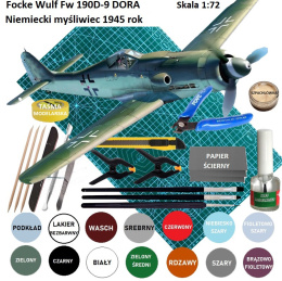 MODEL samolotu do sklejania Focke Wulf Fw 190D-9 DORA + mata modelarska samogojąca, farba modelarska, pędzelki modelarskie...