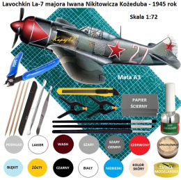 MODEL samolotu do sklejania La-7 Ła-7 + mata modelarska, farby, klej modelarski, pędzelek modelarski, nożyk modelarski ....
