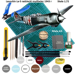 MODEL samolotu do sklejania Lavockin LA-5 + mata modelarska, klej, farby, pędzelek modelarski, ... skala 1/72....