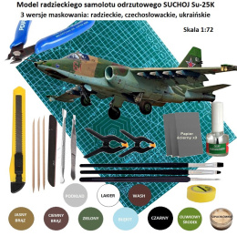 MODEL samolotu do sklejania Suchoj Su-25K + mata modelarska, podkład, farby, klej, pędzle modelarskie, taśma.....