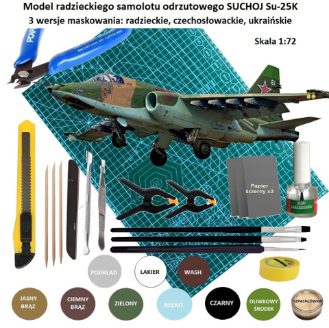 MODEL samolotu do sklejania Suchoj Su-25K + mata modelarska, podkład, farby, klej, pędzle modelarskie, taśma..... MODEL samolotu do sklejania Suchoj Su-25K + mata modelarska, podkład, farby, klej, pędzle modelarskie, taśma.....