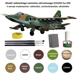 MODEL samolotu do sklejania Suchoj Su-25K + podkład, farby, klej, pędzle modelarskie, taśma.....
