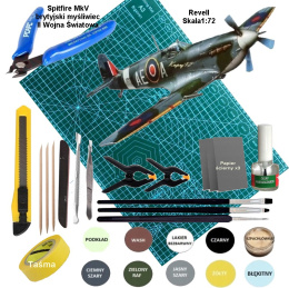 Model Samolotu do sklejania SPITFIRE Mk V Zestaw: farby, pędzle, narzędzia