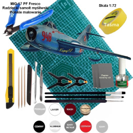 Model do sklejania MIG-17 Fresco. Polskie malowanie Zestaw:farby, narzędzia