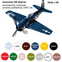 MODEL samolotu 1:48 Grumman F8F-2 Baercat + podkład, lakier, farby, wash..