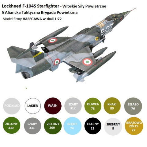 Model samolotu Lockheed F-104S Starfighter + podkład, farby, lakier, wash Model samolotu Lockheed F-104S Starfighter + podkład, farby, lakier, wash