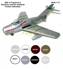 Model samolotu MiG-15 Fagot/Lim-2. Zestaw: podkład, farby, lakier, wash