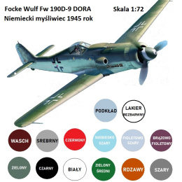 MODEL samolotu do sklejania Focke Wulf Fw 190D-9 DORA + podkład, farba modelarska, podkład modelarski, wash do zabrudzeń....