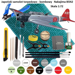 PLASTIKOWY MODEL samolotu do sklejania NAKAJIMA B5N2 + klej modelarski, podkład, lakier, farby, wash....