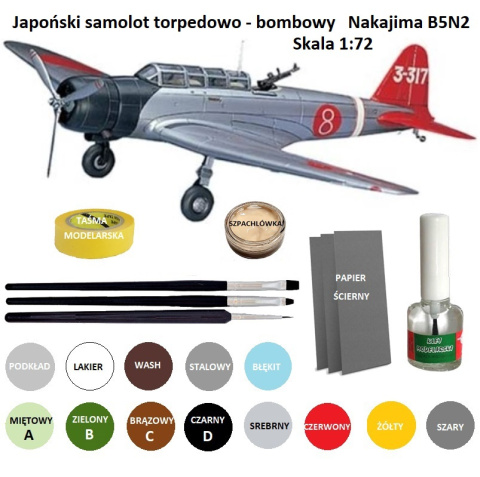 PLASTIKOWY MODEL samolotu do sklejania NAKAJIMA B5N2 + klej modelarski, podkład, lakier, farby, wash.... PLASTIKOWY MODEL samolotu do sklejania NAKAJIMA B5N2 + klej modelarski, podkład, lakier, farby, wash....