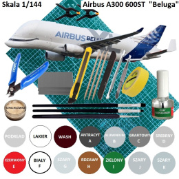 MODEL PLASTIKOWEGO SAMOLOTU do sklejania Airbus A300-600 ST Beluga + mata modelarska A3, farby, podkład modelarski, klej ....