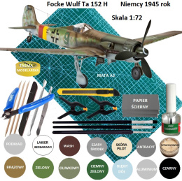 MODEL do sklejania samolot Focke Wulf Ta 152 H + mata A3, farby, klej modelarski, cążki , zestaw narzędzi modelarskich