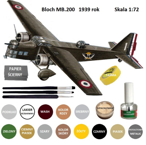 MODEL plastikowego samolotu do sklejania Bloch MB.200 + klej modelarski, farby modelarskie, pędzelki, podkład, lakier, wash..... MODEL plastikowego samolotu do sklejania Bloch MB.200 + klej modelarski, farby modelarskie, pędzelki, podkład, lakier, wash.....