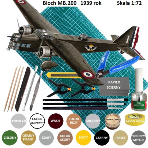 MODEL plastikowego samolotu do sklejania Bloch MB.200 + mata modelarska, klej modelarski, farby, pędzelki, podkład, lakier... MODEL plastikowego samolotu do sklejania Bloch MB.200 + mata modelarska, klej modelarski, farby, pędzelki, podkład, lakier...