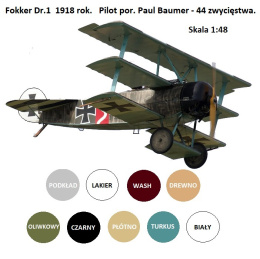 MODEL plastikowego samolotu do sklejania skala 1:48 Fokker Dr.1 + farby....