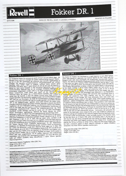 Model samolotu do sklejania Fokker Dr.1 Triplane Model samolotu do sklejania Fokker Dr.1 Triplane