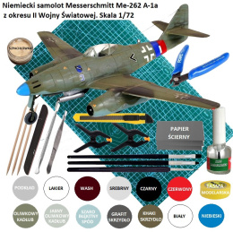 MODEL samolotu Messerschmitt Me-262 A-1a + mata modelarska samogojąca, farby, klej wamod, pędzelki modelarskie, wash, taśma.....