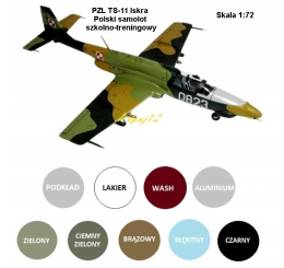 Model do sklejania samolotu TS-11 ISKRA Zestaw: podkład, farby, lakier, wash