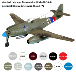 MODEL plastikowego samolotu Messerschmitt Me-262 A-1a + farby modelarskie, wash do zabrudzeń, lakier, podkład modelarski