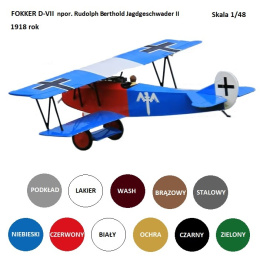 MODEL samolotu FOKKER D-VII. + podkład modelarski, farby do modeli, lakier, wash ...