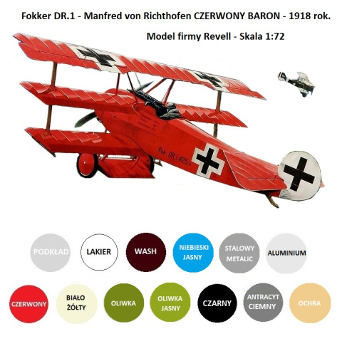 MODEL samolotu Fokker Dr.1 Triplane 1:72 Lothar von Richthofen RED BARON + farba modelarska, podkład do modeli, lakier do modeli MODEL samolotu Fokker Dr.1 Triplane 1:72 Lothar von Richthofen RED BARON + farba modelarska, podkład do modeli, lakier do modeli