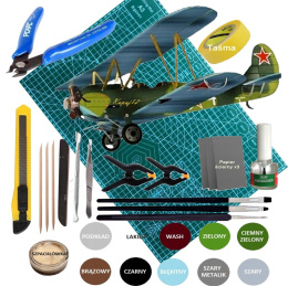 PLASTIKOWY model Polikarpov Po-2 Kukuruźnik Zestaw: farby, lakier, klej, pędzelki, narzędzia