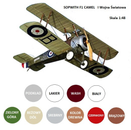 Plastikowy Model Samolotu SOPWITH F1 CAMEL +podkład, farby, wash, lakier
