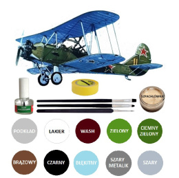Plastikowy model Polikarpov Po-2 Kukuruźnik Zestaw: podkład, farby, lakier, klej, pędzelki