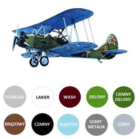 Plastikowy model samolotu Polikarpov Po-2 Kukuruźnik Zestaw: podkład, farby, lakier, wash Plastikowy model samolotu Polikarpov Po-2 Kukuruźnik Zestaw: podkład, farby, lakier, wash
