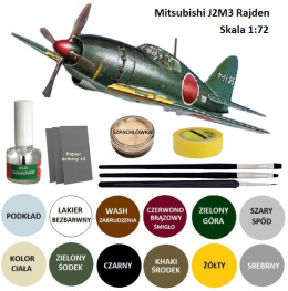 MODEL SAMOLOTU Mitsubishi J2M3 RAJDEN Jack + podkład modelarski, klej modelarski, farba akrylowa do modeli, lakier, wash..